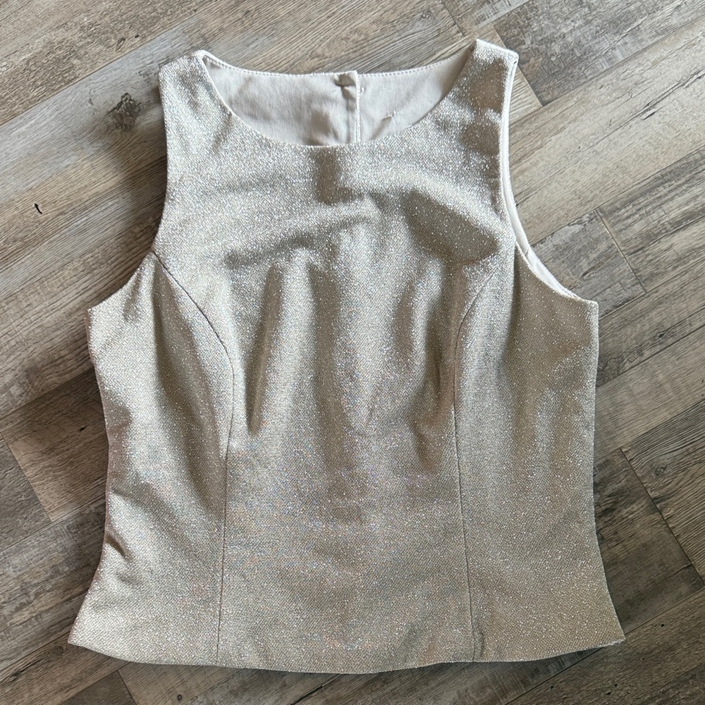 Sleeveless Glitter Shell Top in Light Champagne size S